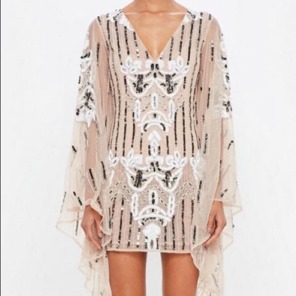 Peace + Love Nude Kimono Embellished Dress